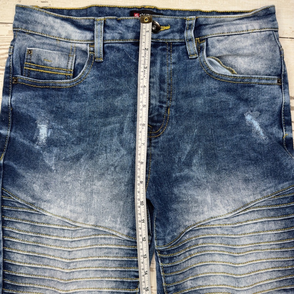 Southpole Shorts Boys 16 Blue Denim Distressed Casual Flat‎ Front Regular Fit - Picture 4 of 12